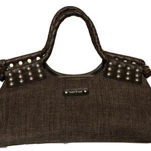 Matt & Nat Women Brown Fabric Leather Silver Studs Satchel One Size